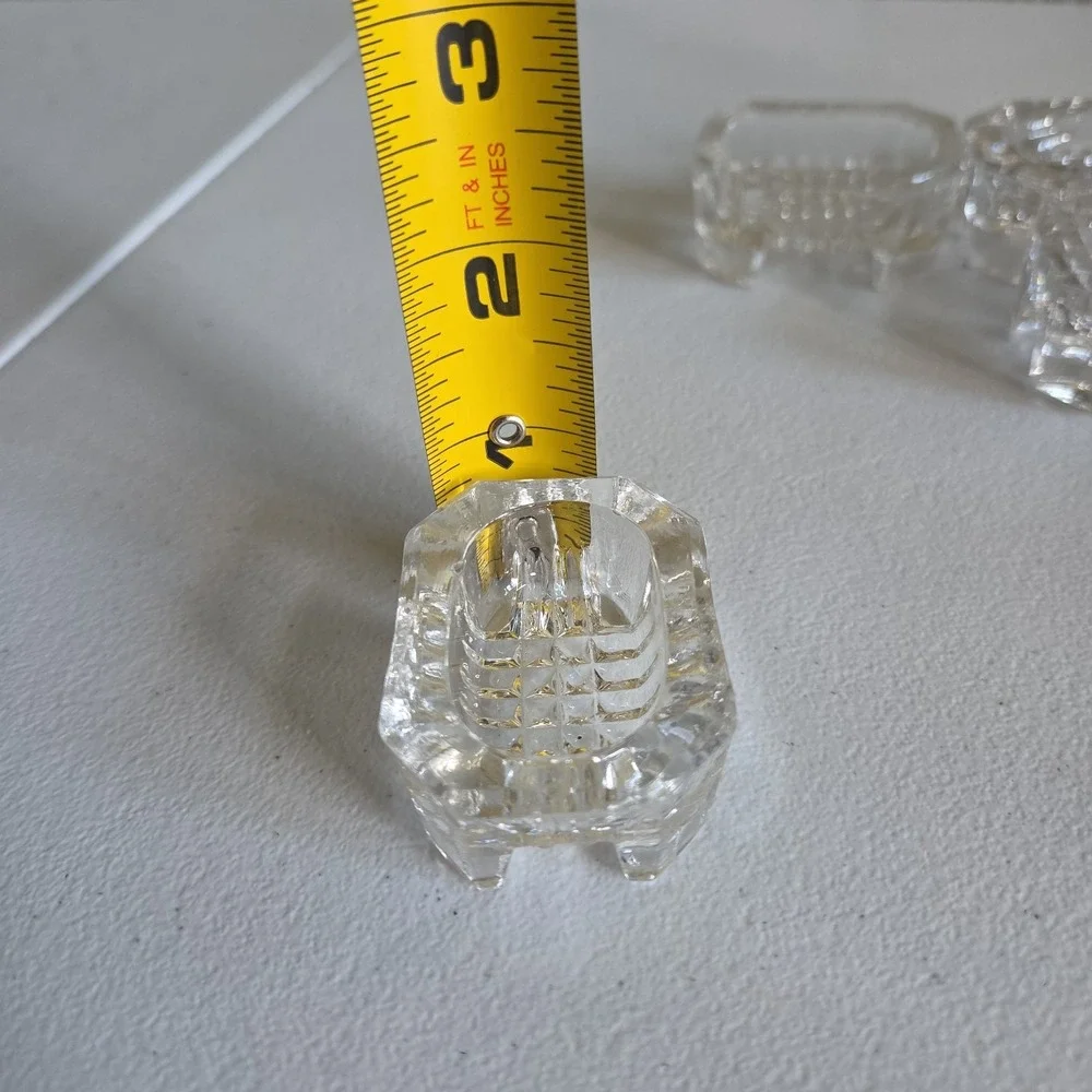 Vintage Rectangular Open Cut Glass Salt Dip Salt Cellars Clear Footed Set of 6